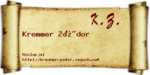 Kremmer Zádor névjegykártya